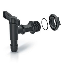 Rubinetto Serbatoio | Attacco 3/4" / Ø26mm | 4x15x16 cm | Giunto Scanalato per Connessione al Tubo | in Plastica | Accessorio Per Serbatoi Cisterne per Acqua Piovana Waterform